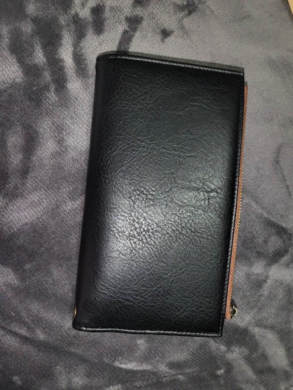 Black and Brown Leather Zip Wallet - Classic Organizer